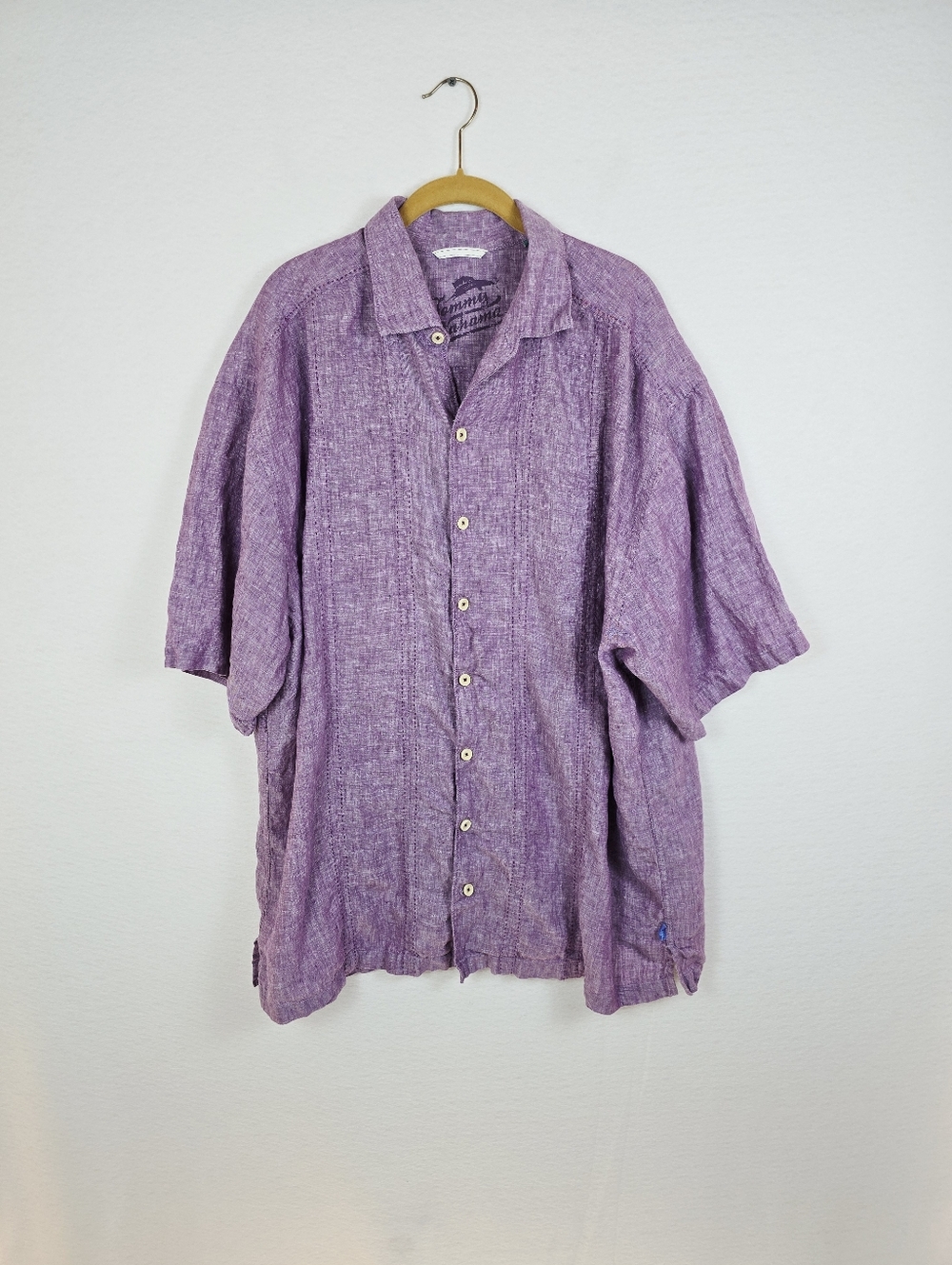 Tommy Bahama Purple Linen S Sleeve Camp Button Up Summer Shirt. Mens XLT - Picture 2 of 9